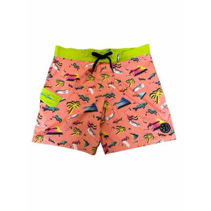Maui and Sons Neon Swim Trunks XL Retro Surf Board Shorts Palm Print